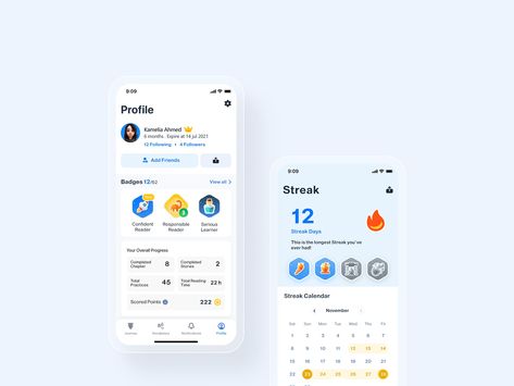 Badges and Streak mobile app by Mohammed Hattab on Dribbble Community App Design, Gamification Ui, App Badges, Bank Mobile App Design, Banking App Ui, Forgot Password Ui Mobile App, Taxi Booking App, Tracking App, Daily Ui