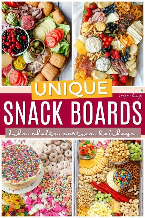 Get inspired with these Easy Snack Boards for kids, adults, parties, and holidays. From how to built a Charcuterie board, Simple Charcuterie board ideas, Charcuterie boards for two, easy snack ideas , and out of the box snack boards. Serve these easy snack ideas for breakfast, lunch, dinner, or a party or gathering! #FrugalCouponLiving #easysnackboards #snackboards #Charcuterieboards #snackideasforadults #snackideas #easyCharcuterieboards #Charcuterieboard #snacksforkids #kidssnacks Charcuterie Creative, Creative Charcuterie Boards, 90s Snacks, Snack Boards, Halloween Charcuterie, Types Of Snacks, Snack Platter, Charcuterie Inspiration, Charcuterie Platter