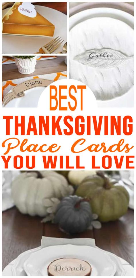 BEST Thanksgiving Place Cards! Easy & Simple Place Card Settings To Make Your Thanksgiving Table Look Amazing! DIY, Handmade, Printable & More. Set your Thanksgiving table with any of these place card ideas and you will WOW your guests. Thanksgiving Table Name Tags Diy, Homemade Thanksgiving Place Cards, Place Cards For Thanksgiving Table, Thanksgiving Place Cards Diy, Thanksgiving Name Cards, Place Cards Thanksgiving, Diy Napkin Holder, Turkey Place Cards, Place Card Ideas