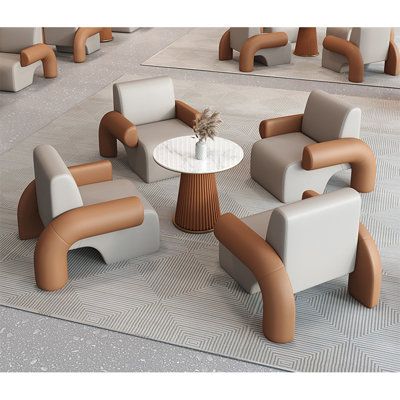 The table is made of rock plate table top + metal base， dignified and elegant, exquisite craftsmanship. | Orren Ellis Light luxury modern style table and chair set Brown 29.5 x 27.5 x 27.5 in | C110902914_1711563768_1711563770_1711563771 | Wayfair Canada Kid Chair, Lobby Furniture, Reception Chairs, Luxury Dining Chair, Modern Reception, Brown Chair, Vintage Dining Chairs, Reception Tables, Reception Chair