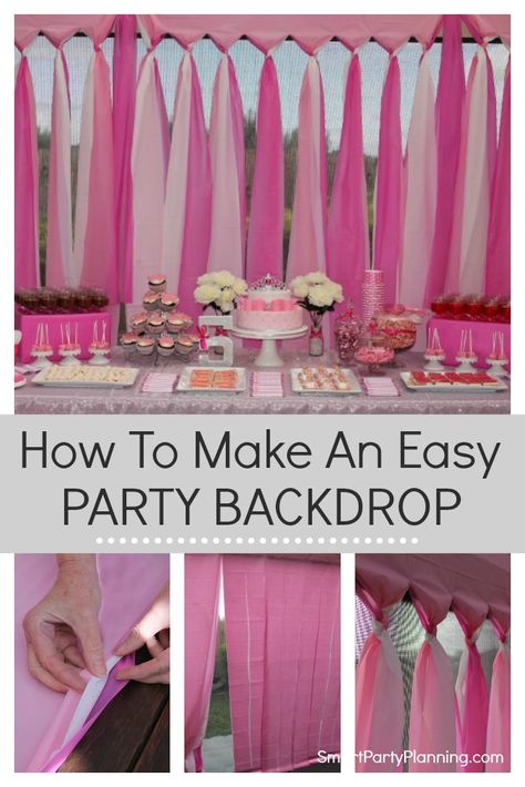 The easiest DIY party backdrop. This is a cheap and easy backdrop that can be prepared for an outdoor or indoor party.  Made using budget plastic tablecloths, it can be prepared the day before the party saving you time on the day. Style with colors according to the birthday party theme and it will look amazing every single time. #Partybackdrop #Photobooth #Plastictablecloths #Easy #Simple #DIY #Party #Birthday via @https://au.pinterest.com/smartpartyplan/ Diy Party Decorations For Adults, Make A Photo Backdrop, Diy Party Backdrop, Backdrop For Birthday Party, Backdrop For Birthday, Outdoors Birthday Party, Outdoor Birthday, Easy Backdrops, Background Diy