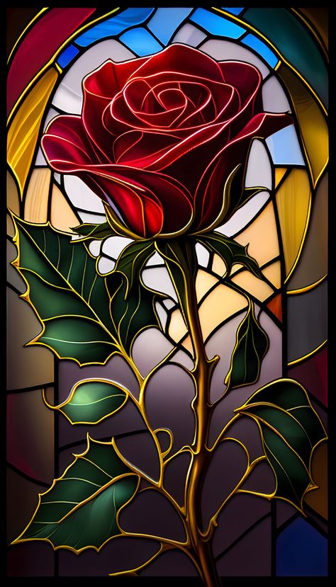 Disney Stained Glass, Stain Glass Window Art, L'art Du Vitrail, Stained Glass Rose, زجاج ملون, Glass Window Art, Glass Rose, Lovely Flowers Wallpaper, Pinturas Disney