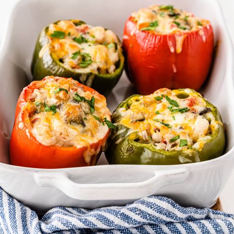 Shrimp Stuffed Peppers With Rice Shrimp Stuffed Bell Peppers, Shrimp Stuffed Peppers, Stuffed Peppers With Rice, Shrimp Stuffed, Taco Stuffed Peppers, Super Easy Dinner, Bell Pepper Recipes, Shrimp And Rice, Fun Money