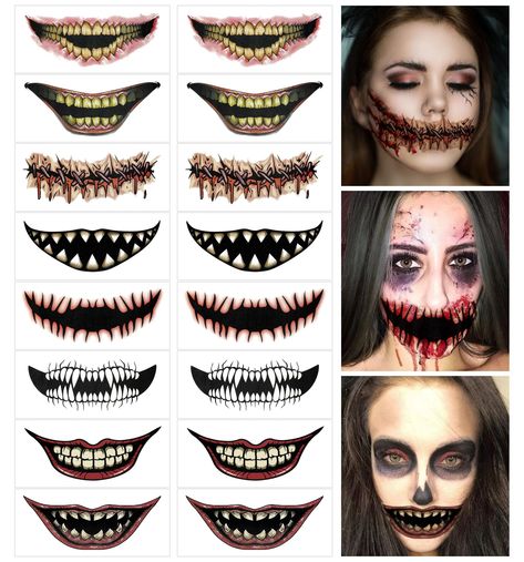 16PCS Halloween Prank Makeup Temporary Tattoos for Adults, Clown Horror Mouth Face Tattoo Stickers Decals for Halloween Cosplay Party DIY Decorations Halloween Mouth Makeup, Clown Face Tattoo, Halloween Pranks, Clown Horror, Clown Faces, Temporary Tattoo Stickers, Face Tattoo, Tattoo Stickers, Halloween Cosplay