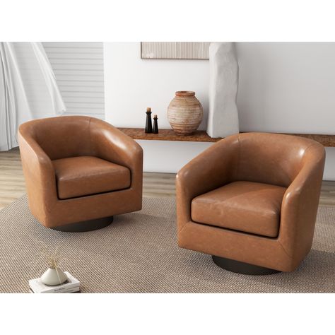 2Set Round Barrel Chair 360°Swivel Accent Chairs - Bed Bath & Beyond - 40405765 Faux Leather Swivel Chair, Round Armchair, Swivel Accent Chairs, Barrel Chairs, Modern Club Chair, Swivel Club Chairs, Accent Chair Set, Leather Swivel Chair, Sofa Seating