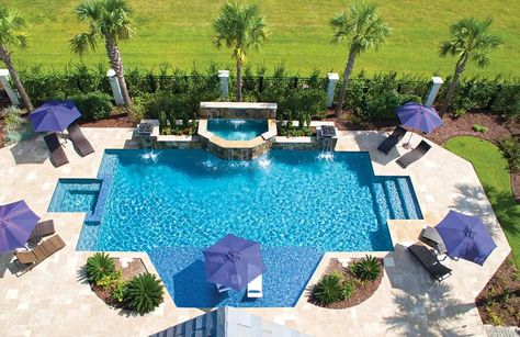 geometric-inground-pool-10 Inground Pool Hardscapes, Pools For Large Backyards, T Shaped Pool, Pool Sizes And Shapes, Pool Shapes Layout, Inground Pools On A Budget, Geometric Pool Designs With Spa, Pool Landscaping Ideas Inground, Pool Sizes Inground