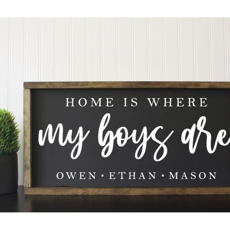 Home Is Where My Boys Are Sign - You Me And The Boys - Rustic Farmhouse - Wood Name Sign - Family Sign - Home Decor Farmhouse Me And The Boys, Jacobean Stain, Special Walnut Stain, Wood Signs Sayings, Living Room Decor Rustic, Wood Name Sign, Wood Names, Family Sign, Dark Walnut Stain