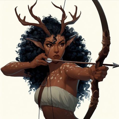 Villain Sketch Poses, Antler Tiefling, Forest Tiefling, Tiefling Ranger Female, Forest Gnome Dnd Female, Satyr Character Design, Dnd Satyr Female, Dnd Druid Female, Horned Character Design