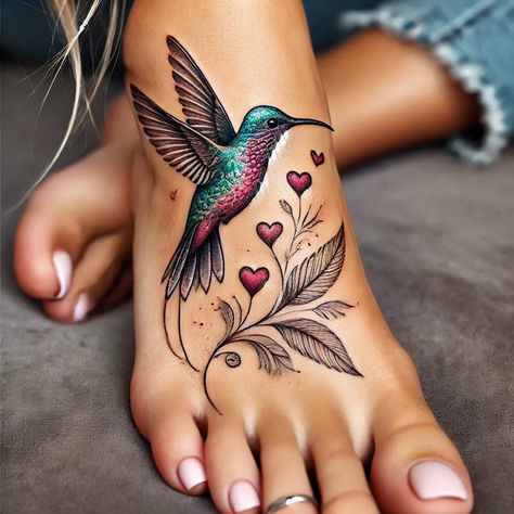 Hummingbird Back Tattoo Women, Large Wrist Tattoos For Women Cover Up, Top Of The Foot Tattoos, Hummingbird Foot Tattoo, Humming Bird Tattoo For Women, Women Side Tattoos, Foot Tattoos For Women Unique, Hummingbird Sleeve Tattoo, Hummingbirds Tattoo