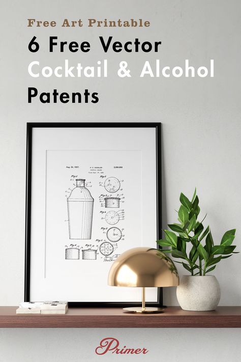 Spruce Up Your Home Bar With These 6 Free Vector Cocktail & Alcohol Patents | Primer Home Bar Artwork, Bar Artwork Decor, Kitchen Printables Free, Bar Printables, Bar Room Decor, Dubai Hills, Kitchen Printables, Bar Artwork, Artwork Collection