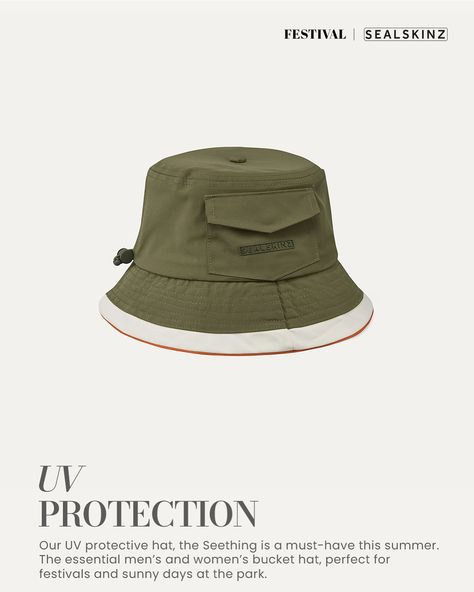 Come rain or shine. Whatever the weather throws at you, you’ll be 𝗿𝗲𝗮𝗱𝘆 𝗳𝗼𝗿 𝗳𝗲𝘀𝘁𝗶𝘃𝗮𝗹 𝘀𝗲𝗮𝘀𝗼𝗻. Be prepared, with the classic Seething Bucket Hat. 100% waterproof Aquasealz™️ technology, SPF 40+ UV protection, adjustable toggle and handy pocket. The perfect festival bucket hat. Green Bucket Hat, Braces Girls, High Waisted Cropped Jeans, Bucket Cap, Love Note, Shoes Flats Sandals, Three Layer, A Button, Black Wrap Dress