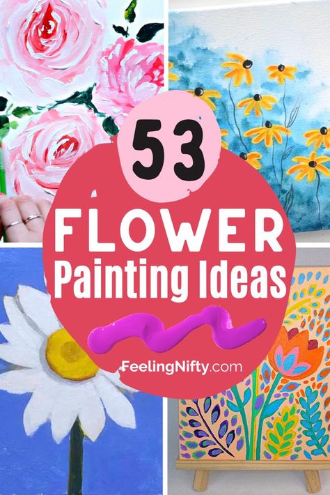 How To Paint Acrylics Step By Step, Easy Painted Flowers Simple, Easy Art Flowers, How To Paint Simple Flowers Step By Step, Elderly Painting Activities, How To Paint Whimsical Flowers, At Home Painting Ideas Canvases, Easy Flower Painting Ideas For Beginners, Easy First Time Painting Ideas