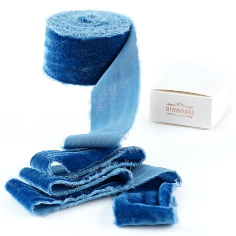 PRICES MAY VARY. Velvet Ribbon Color: Hand dyed in blue color, soft and with shiny luster surface, adding a touch of elegance and luxurious to your gifts, decorating projects and crafts. Velvet Fabric Ribbon Size: blue Ribbon measures 1.5 inch wide and continuous 3 yards (9feeet) long per roll, ribbon is 1piece per roll cardboard, easy to store and use. Frayed Velvet Ribbon Material: Handmade with silk velvet material, soft and with shiny lustrous surface, hand torn frayed raw edges, drapes down Bridal Bouquet Ribbon, Blue Silk Ribbon, Blue Velvet Ribbon, Gifts Packing, Bouquet Ribbon, Chic Wardrobe, Ribbon Bouquet, Ribbon Wedding, Ribbon Gift