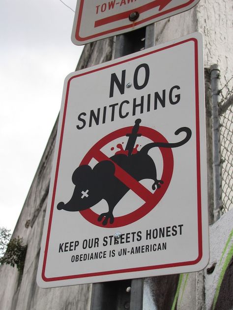 I'm torn, if I don't snitch and obey this sign I'm un-American... if I snitch and tell the truth I'm making the streets less honest. I'm going to file this one under "occupy stupid". Snitch Quotes, Snitches Get Stitches, Get What You Give, Mending Clothes, Angel Design, Modern Metropolis, Alien Art, Street Signs, Funny Signs