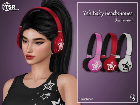 The Sims Resource - Sims 4 - Headphones - WisteriaSims - For Woman - ✰Y2K Baby✰ Headphones v2 for woman Sims 4 Headphones Cc, Y2k Headphones, Y2k Hats, Sims Accessories, Accessories Y2k, Sims 4 Tattoos, Female Accessories, Cc Hats, Sims 4 Traits