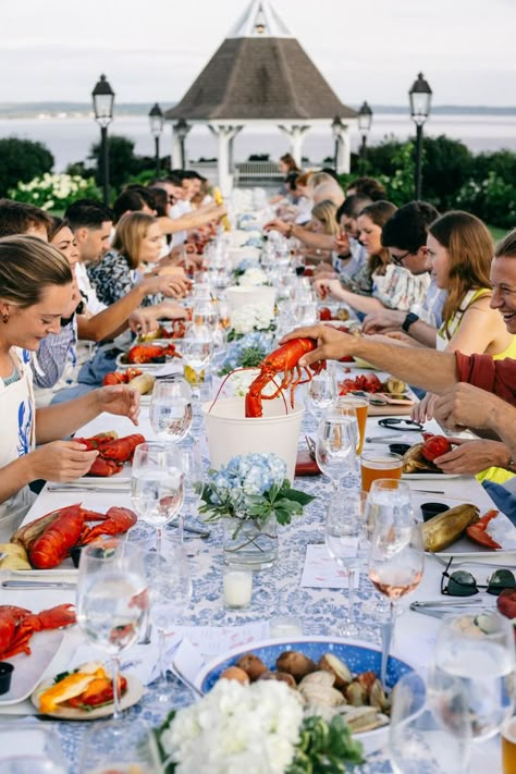 Lobster Bake Welcome Party | French's Point Maine Lobster Bake Rehearsal Dinner, Lobster Bake Party, Lobster Party, Lobster Bake, Lobster Dinner, Welcome Dinner, Nantucket Wedding, Clam Bake, Welcome Party