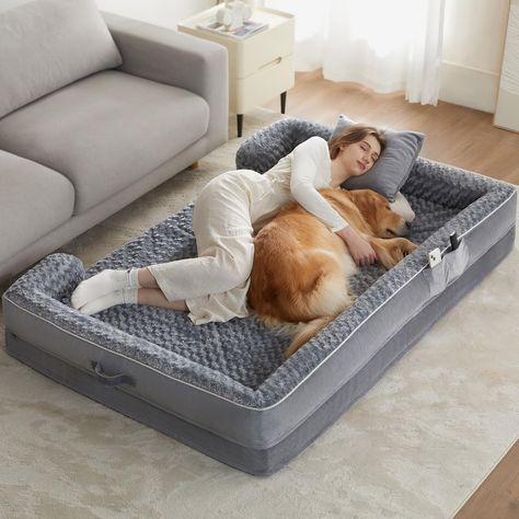 PRICES MAY VARY. SOFA-STYLE BED DESIGN: Dog bed with C-shaped design.The 3-sided 3.5" side bolster of dog pillow adds extra support to your pet's neck and head, while the C-shape design makes your dog feel safer and sleep more peacefully. SIZE:(jumbo plus dog bed) 71x46x3 inch dog bed extra large size dog could load-bearing less than 250lbs . For dogs that like to roll around, sizing up will be more comfortable. MADE FOR COMFORT: The orthopedic dog bed features 3.5 inches of high-density egg foa Dog Bed Couch, Dog Beds For Medium Dogs, Dog Bed For People, Giant Dog Bed, Dog Bunk Beds, Nap Bed, Giant Dog Beds, Human Dog Bed, Human Dog