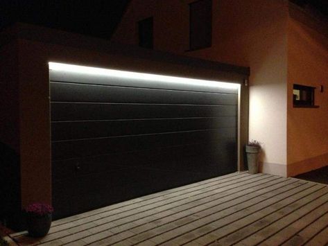 Garage Door Lights, Modern Garage Doors, Garage Door Styles, Carport Garage, Home Lighting Design, Garage Door Design, Modern Villa Design, Modern Garage, Entrance Door Design