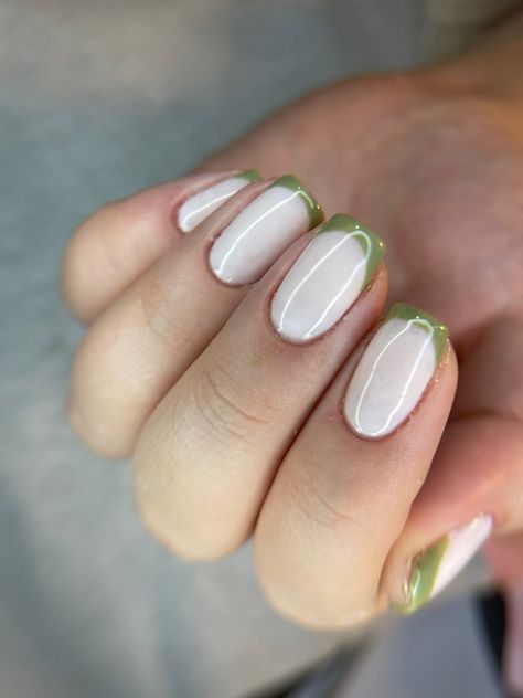 Olive Green And White Nails, Green Tips, White French Tip, Wedding Nails For Bride, Bridal Nails, Nails Inspo, Green Nails, Nails Ideas, Wedding Nails