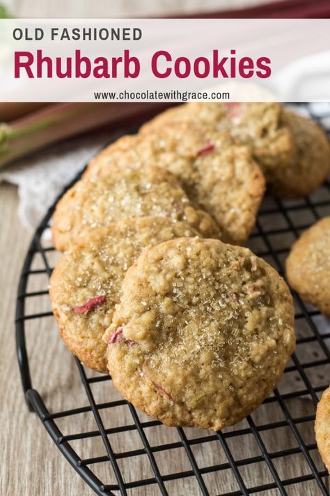 Old Fashioned Rhubarb Oatmeal Cookies with pretty sugar on top. Mom will love these for mother's day! #rhubarb #cookies Rhubarb Oatmeal Cookies, Crumble Recipes, Old Fashioned Oatmeal Cookies, Rhubarb Oatmeal, Rhubarb Cookies, Fruits Recipes, Cooking Items, Cooking Oatmeal, Rhubarb Desserts