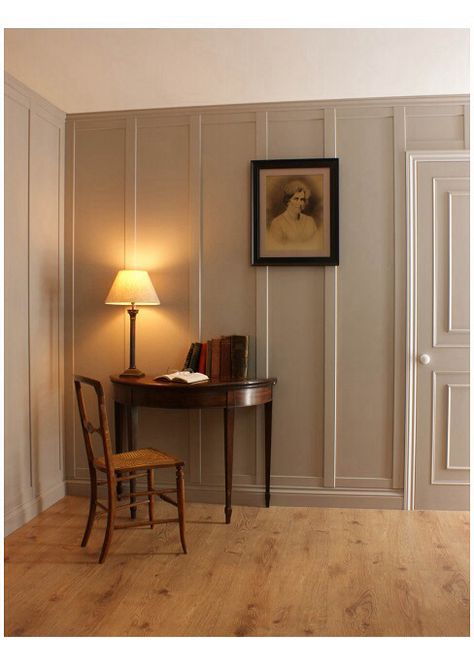 Wide painted vertical panels Contemporary Wall Panelling, Classic Wall Panel, Moulding Ideas, Batten Walls, Wainscoting Height, Wainscoting Kits, Faux Wainscoting, Tongue And Groove Walls, Beadboard Wainscoting