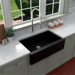 Ruvati Farmhouse Apron-Front Stainless Steel 33 in. Single Bowl Kitchen Sink in Gunmetal Black Matte-RVH9733BL - The Home Depot Composite Kitchen Sinks, Quartz Sink, Composite Sinks, Apron Front Kitchen Sink, Newly Remodeled Kitchens, Drop In Kitchen Sink, Apron Sink Kitchen, Farmhouse Apron, Solid Surface Countertops