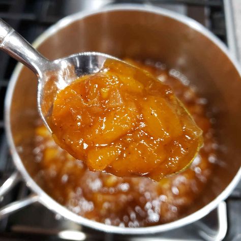 Peach Chutney Peach Chutney Recipes Pork Chops, Stewed Peaches, Peach Chutney Recipes, Maple Balsamic Dressing, Grilled Brats, How To Peel Peaches, Maple Balsamic, Ginger Peach, Fried Pork Chops