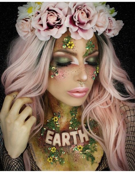 Halloween idea Earth Makeup, Planting Seed, Mother Nature Costume, Fantasy Make-up, Halloween Make-up Looks, Nature Makeup, Makeup Books, Pinterest Makeup, Fairy Makeup