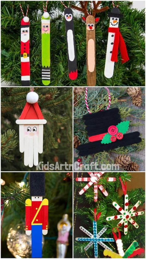 Xmas Crafts With Popsicle Sticks, Sleigh Ornaments Popsicle Stick, Christmas Diy Popsicle Sticks, Christmas Lolly Stick Craft, Popsicle Stick Crafts For Christmas, Popsicle Sticks Christmas Crafts, Christmas Crafts With Popsicle Sticks, Christmas Popsicle Stick Crafts, Craft Stick Ornaments