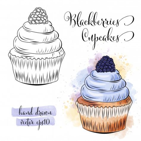 Cupcakes Design, Desserts Drawing, Cupcake Illustration, Food Art Painting, Cupcake Drawing, Cake Drawing, Doodle Frames, Food Sketch, Japanese Typography