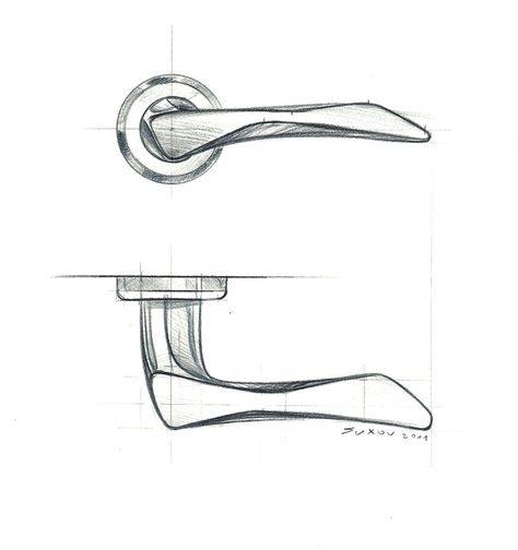 Len door handle | designboom.com Door Design Sketch, Handle Design Product, Door Handle Drawing, Speed Form, Orthographic Drawing, Drawing Furniture, Office Paint, Door Handle Design, Design Sketching