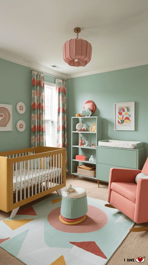 gender neutral nursery ideas Fun Nursery Ideas Colorful, Baby Room Ideas Colorful, Bright Nursery Ideas, Nursery Ideas Small Room, Nursery Ideas Colorful, Colorful Gender Neutral Nursery, Nursery Painting Ideas, Colorful Baby Room, Gender Neutral Nursery Colors