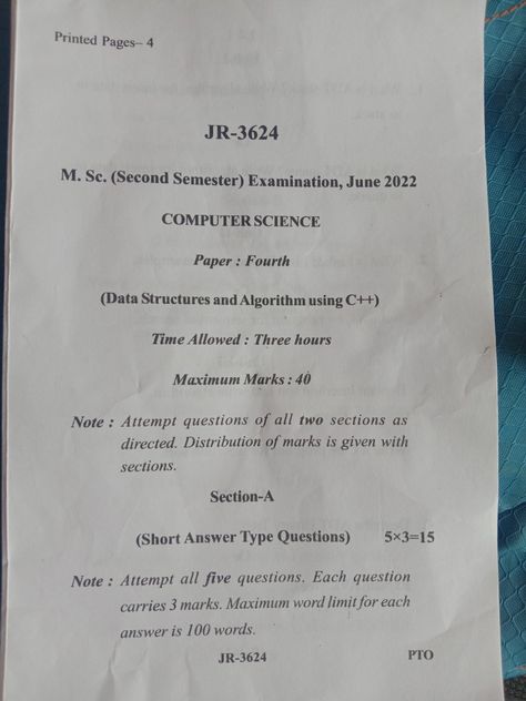 Msc computer science previous year question papers vikram University ujjain 2022 Previous Year Question Paper, Second Semester, Data Structures, 100 Words, Printed Pages, Question Paper, Previous Year, Computer Science, University