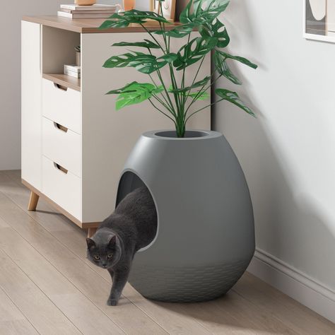 PRICES MAY VARY. 【Decorative Egg-Like Furniture】: This litter box is designed to incorporate plants to provide a more aesthetically pleasing and natural solution for cat owners, serving the dual purpose of providing a place for cats to eliminate while also acting as a decorative piece for the home. 【Cat-Friendly Material】: Constructed using durable ABS, this cat litter box is sturdy, waterproof, not easy to deform and can withstand wear and tear from your favorite feline. The wide base is stable Plant Litter Box, Hidden Cat Litter, Diy Litter Box, Hidden Litter Boxes, Litter Box Covers, Cat Litter Box Enclosure, Litter Box Furniture, Cat Litter Mat, Litter Box Enclosure