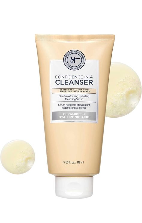 IT Cosmetics Confidence in a Cleanser - Hydrating Face Wash With Hyaluronic Acid & Ceramides - Supports Skin Barrier - Removes Makeup, Oil, and SPF - All Skin Types Hydrating Face Wash, Gentle Face Cleanser, Best Facial Cleanser, Gentle Face Wash, Skin Care Cleanser, Facial Cleansers, Skin Cleanse, It Cosmetics, Hydrating Serum