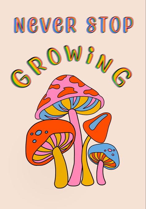 Mushroom Backgrounds, Mushroom Vibes, How To Paint A Mushroom, Cute Mushroom Drawing Aesthetic, Mushroom Painting Aesthetic, Mushroom Art Print, Cute Mushroom Art Wallpaper, Hippie Mushroom Art, Funky Mushrooms Drawing