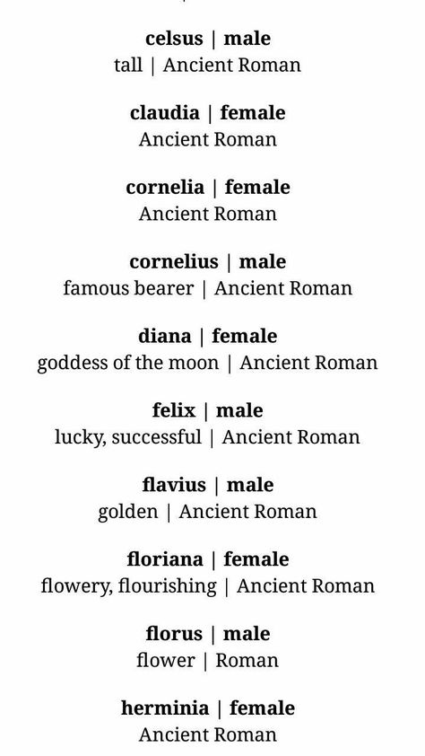 Roman / Ancient Roman Names Character Names For Your Story, Ancient Roman Names, Roman Ancient, Roman Names, Girls Names, Fantasy Names, Writing Dialogue Prompts, Name Inspiration, Names Ideas