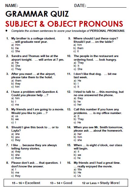 Subject And Object Pronouns Worksheets, Object Pronouns Worksheets, Spanish Object Pronouns, Subject And Object Pronouns, Pronoun Grammar, Pronouns Exercises, Speech Therapy Tools, Esl Grammar, Subject Object