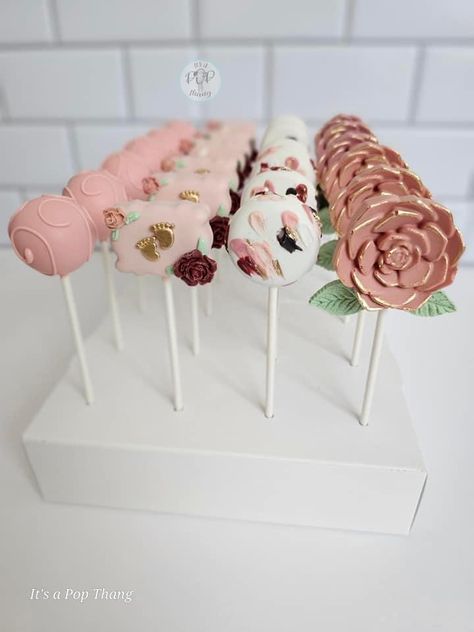 Mother’s Day Cake Pops, Floral Cakesicles, Baby In Bloom Desserts, Baby In Bloom Treat Table, Mothers Day Cake Pops, Baby In Bloom Cake Pops, Dusty Rose Cake Pops, Baby In Bloom Treats, Baby In Bloom Dessert Table