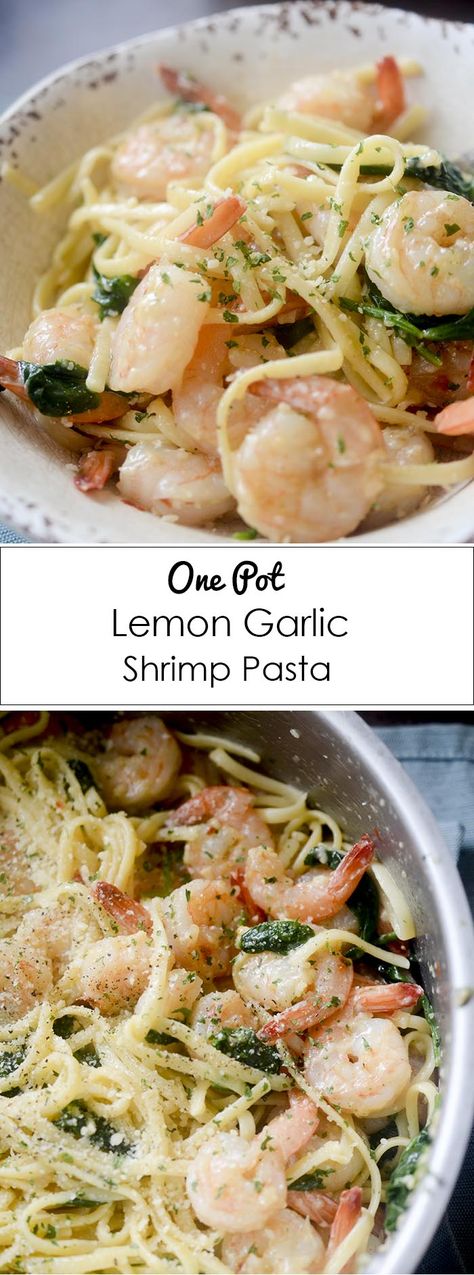 One Pot Lemon Garlic Shrimp Pasta Garlic Shrimp Pasta Recipes, Prawn Pasta, Pasta Shrimp, Lemon Garlic Shrimp Pasta, Recipe Shrimp, Garlic Shrimp Pasta, Lemon Garlic Shrimp, Recipe Pasta, Diner Recept