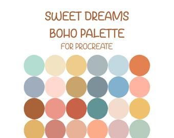 Procreate Etsy, Boho Color Palette, Rainbow Nursery Art, Palette Green, Procreate Palette, Boho Quotes, Yarn Color Combinations, Procreate Color Palette, Computer Decal