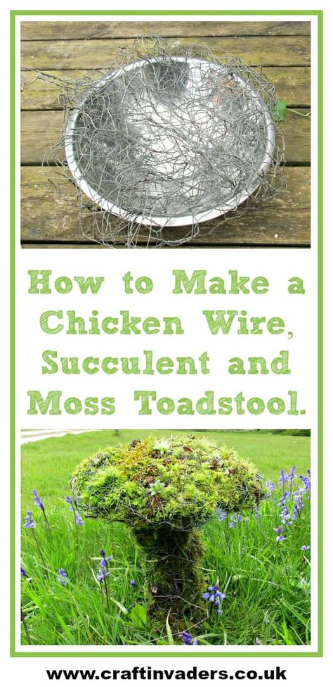 Toadstool Craft, Chicken Wire Projects, Chicken Wire Sculpture, Chicken Wire Art, Chicken Wire Crafts, Diy Succulent Terrarium, Living Garden, Garden Sculptures, Moss Garden