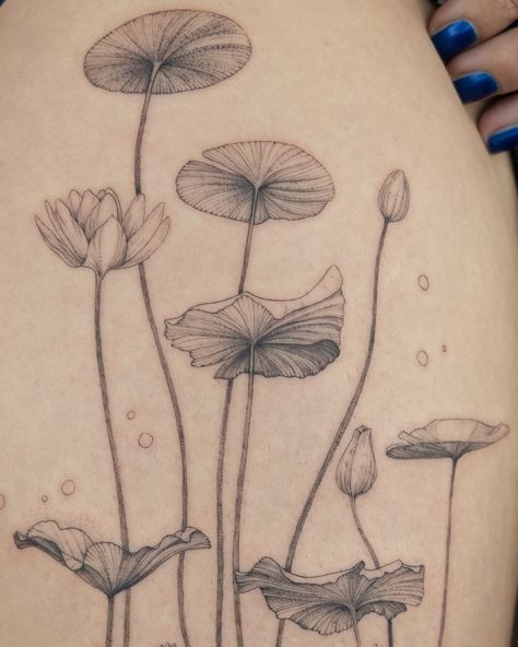 Underwater tattoo with waterlilies and with a cute/ funny frog 🐸 🫧 Thank you Anna for the full artistic freedom and for the absolutely beautiful idea of the illustration! 🤍 #londontattoo #londontattooartist #tattoolondon #uktattoo #uktattooartist #animaltattoo #animaltattoos #animaltattoolondon #waterlilies #finelinetattoo #finelinetattoolondon #floraltattoo #frogtattoo #tattooanimal Lilypad Tattoo, Pond Tattoo, Underwater Tattoo, Frog Tattoos, London Tattoo, Funny Frogs, Fine Line Tattoos, Animal Tattoos, Water Lilies