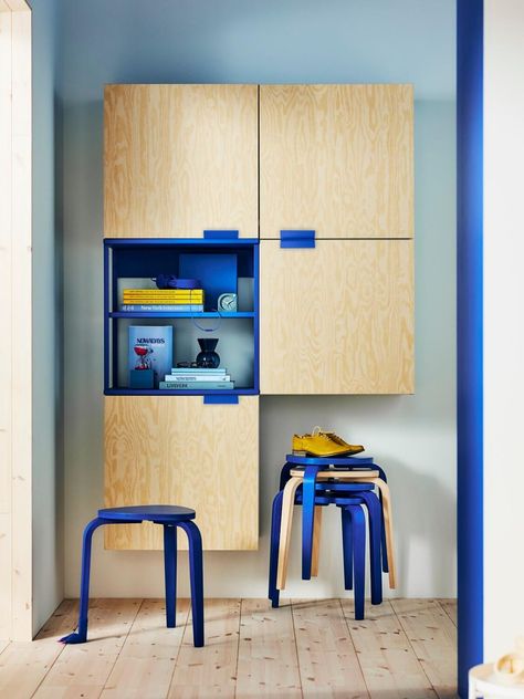 Ikea Baby Nursery, Ikea Ivar Cabinet, Ikea Interior, Blue Painted Walls, Ikea Office, Ikea New, Ikea Inspiration, Ikea Products, Ikea Ivar