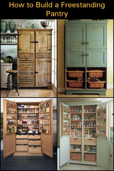 Create More Storage Space in Your Kitchen With This DIY Freestanding Pantry Stand Alone Pantry, Free Standing Pantry, Freestanding Pantry, Standing Pantry, Free Standing Kitchen Pantry, Diy Pantry Organization, Pantry Cabinets, Small Pantry, Diy Pantry