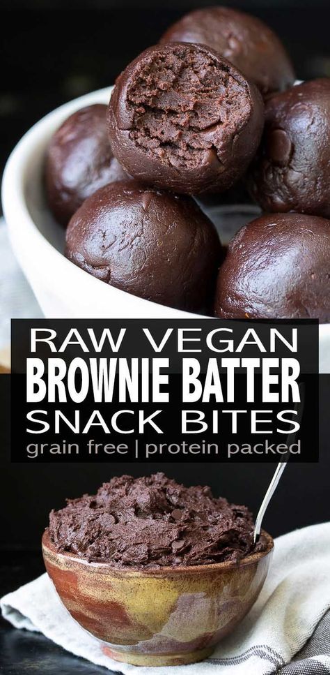 Raw vegan Brownie Batter Snack Bites Raw Vegan Protein, Raw Vegan Brownies, Deserturi Raw Vegan, Raw Brownies, Cheesecake Vegan, Raw Vegan Desserts, After School Snack, Snack Bites, Vegan Raw