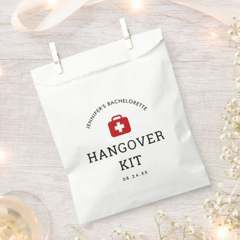 Bachelorette Party Hangover Kit for $69.85 - Bachelorette Craft Bachelorette Crafts, Party Hangover Kit, Bachelorette Hangover Kit, Bridal Boxes, Bachelorette Party Supplies, Hangover Kit, Bachelorette Party Favors, Favor Bag, Survival Kit