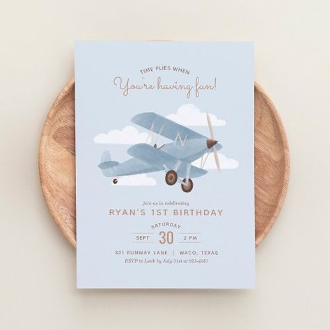 Vintage Airplane Baby Shower, Time Flies Birthday, Airplane Baby Shower, Travel Airplane, Airplane Birthday Party, Gender Reveal Party Invitations, Birthday Party Invitation Templates, Boy Birthday Invitations, Gender Reveal Invitations