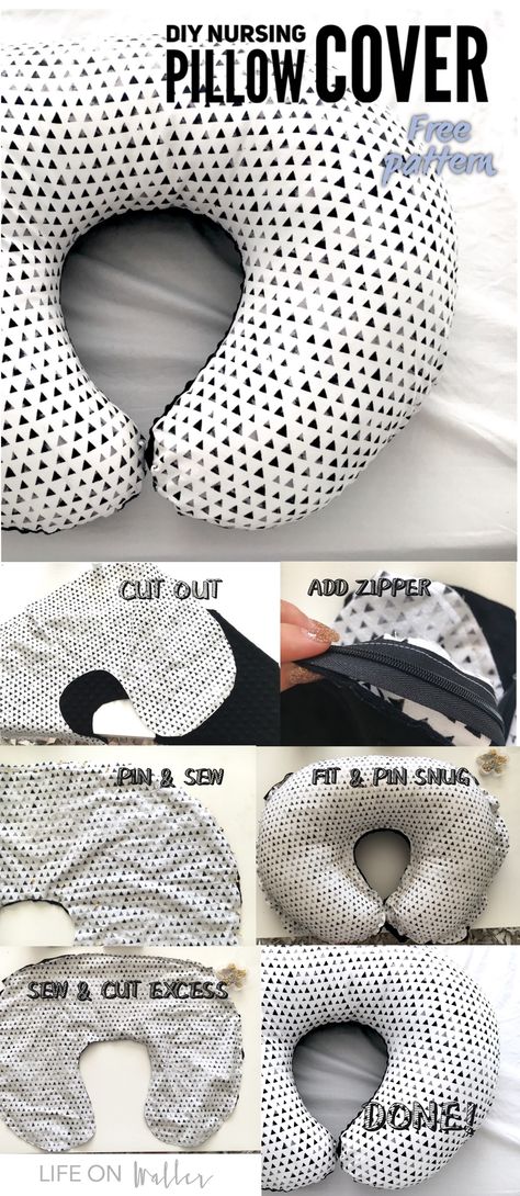 DIY your own nursing pillow cover for under $10! Best baby diys. Boppy pillow cover. Diy Nursing, Boppy Pillow Cover, Projek Menjahit, Baby Diy Projects, Diy Pillow Covers, Boppy Pillow, Diy Bebe, Nursing Pillow Cover, Trendy Sewing