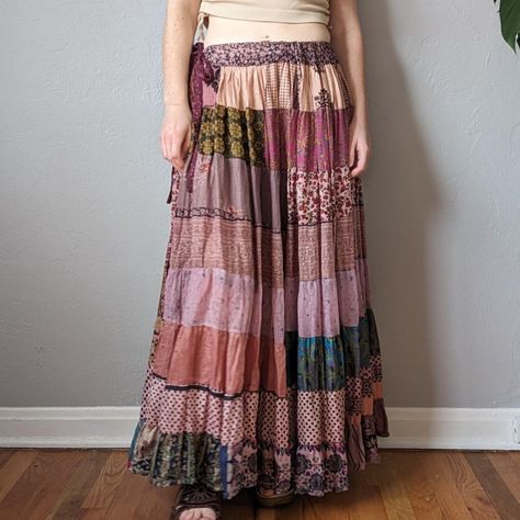 vintage patchwork maxi skirt. the colors are mostly... - Depop Patchwork Maxi Skirt, Long Brown Skirt, Skirt Patchwork, Brown Skirt, Different Shades Of Pink, Vintage Patchwork, Brown Skirts, Pink And Brown, Slow Stitching